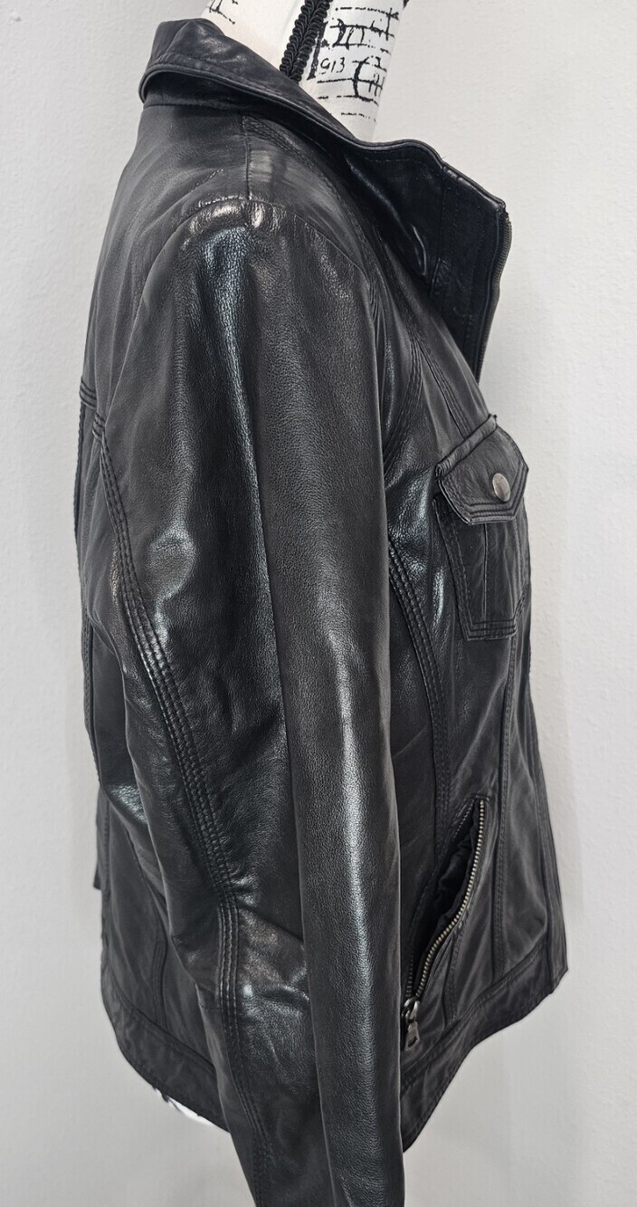 Vintage Y2K Guess Leather Moto Zip Jacket Pockets Size XL - Picture 4 of 12